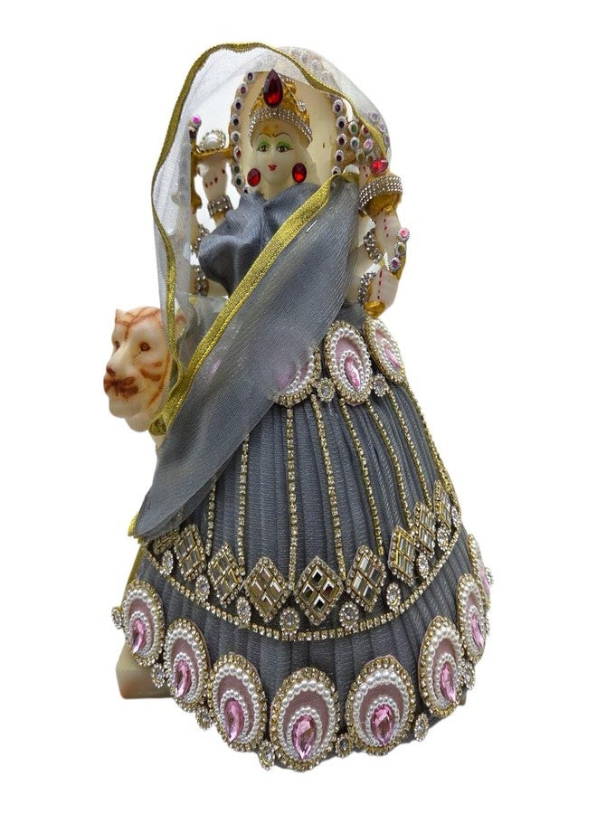 Vrindavanstore.in Navratri MATA Rani Chandraghanta Idol Dress | اليوم الثالث رمادي لينجا 11 بوصة مع دوباتا و6 بوصة تشولي | مصمم بوشاك لـ 17 بوصة أيدول | الأفضل لديفي بوجا وماندير الاحتفالي - Image 1